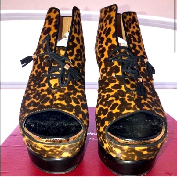 Salvatore Ferragamo Leopard Lace-up Booties - Picture 3 of 8
